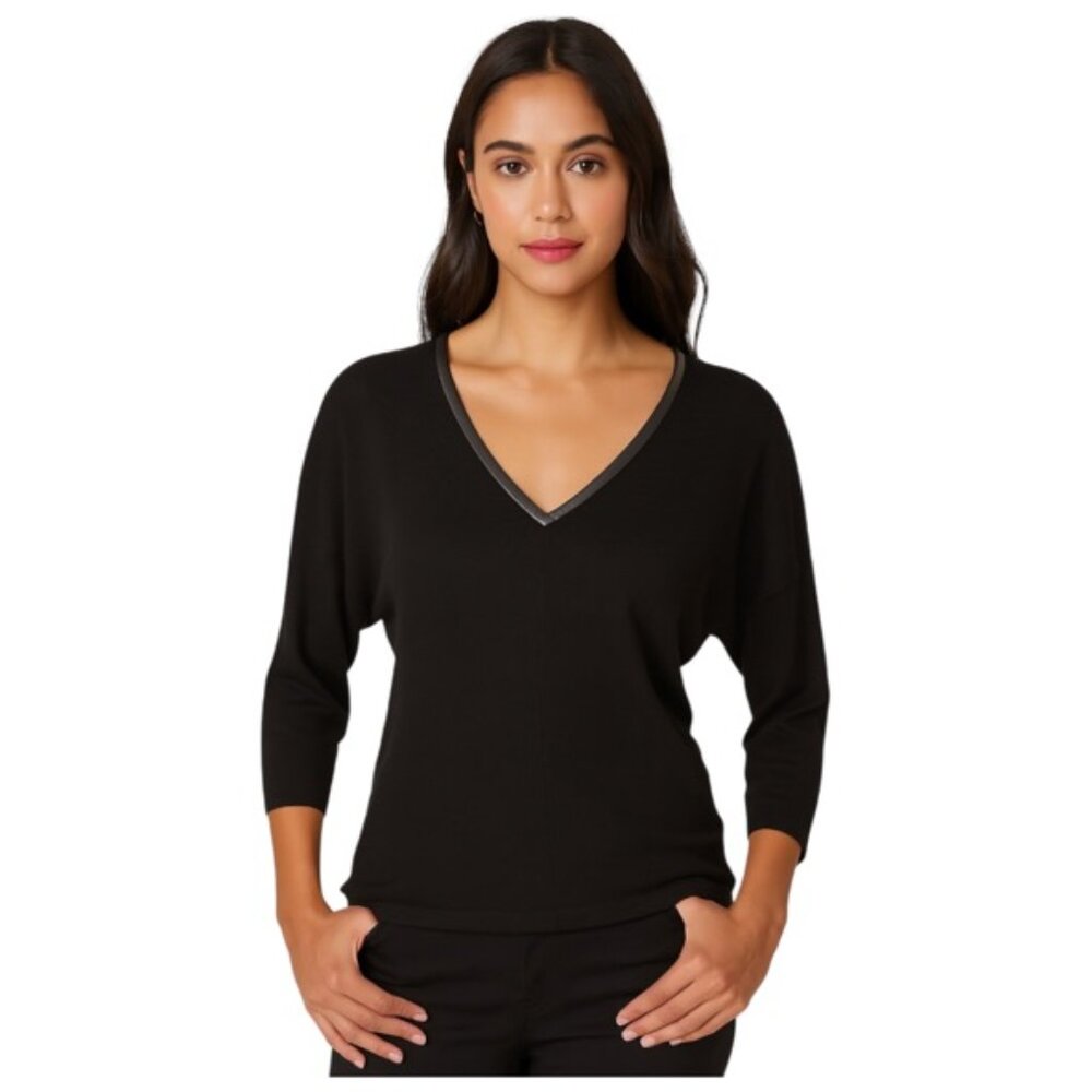 Bordeaux Anthropologie Small Long Sleeve V Neck Black Top